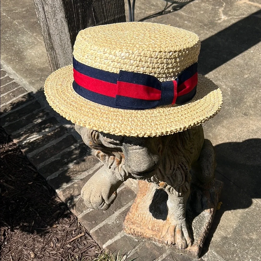 SCALA Straw Boater Hat with Red and Blue Ribbon - Picture 8 of 15